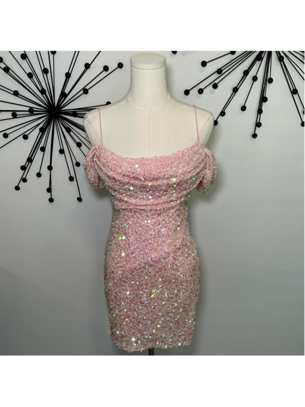 B. Smart Pink Sequin Off Shoulder Bodycon Dress Size 3